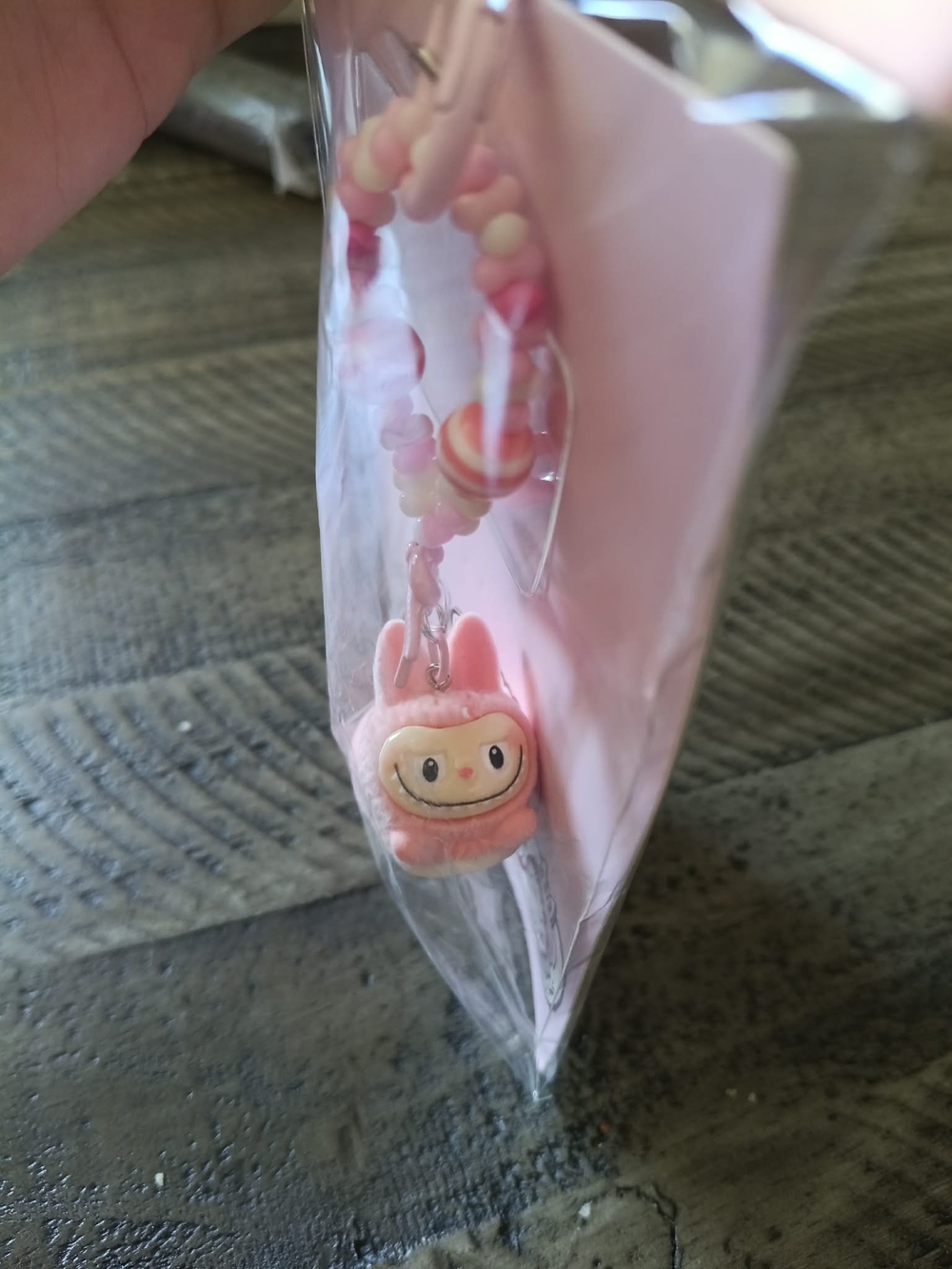 Pink Bunny Charm Beaded Keychain - Cute Plush Accessory